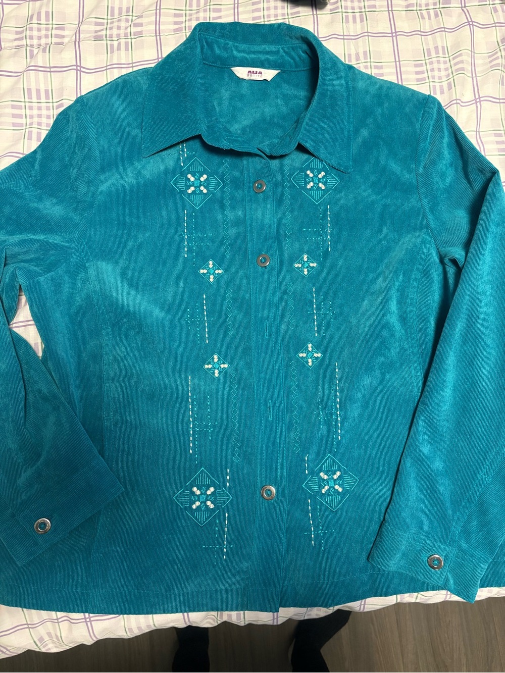 Alia Vintage Turquoise Embroidered Faux Suede Jacket Women’s Large